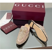 Top Grade Gucci GG Mesh and Patent Leather Princetown Flat Slippers Nude 50712040