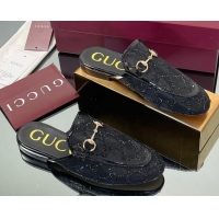 Luxurious Gucci GG Mesh and Patent Leather Princetown Flat Slippers Black 50712042