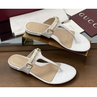 Good Quality Gucci Thong Sandal with Horsebit in GG Leather 816590 White