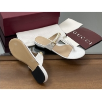 Good Quality Gucci Thong Sandal with Horsebit in GG Leather 816590 White