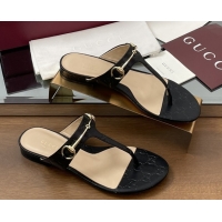 Good Looking Gucci Thong Sandal with Horsebit in GG Leather 816590 Black