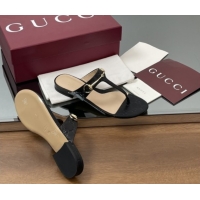 Good Looking Gucci Thong Sandal with Horsebit in GG Leather 816590 Black