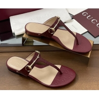 Popular Style Gucci Thong Sandal with Horsebit in GG Leather 816590 Burgundy