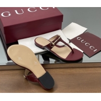 Popular Style Gucci Thong Sandal with Horsebit in GG Leather 816590 Burgundy