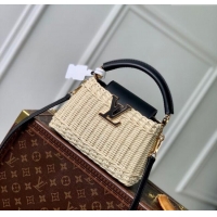 Luxury Discount Louis Vuitton Capucines Mini Bag in Rattan and Leather M26003 Black 2025