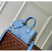 Famous Brand Louis Vuitton Mens Speedy 18 Bandouliere Mini Bag in Blue Damier Denim 3D Canvas N00208 2025