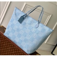 Top Grade Louis Vuitton Mens Nevereverfull Tote Bag in Blue Damier Denim 3D Canvas N00198 2025