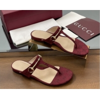 Perfect Gucci Thong Sandal with Horsebit in GG Canvas & Leather 816590 Burgundy