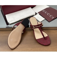 Perfect Gucci Thong Sandal with Horsebit in GG Canvas & Leather 816590 Burgundy