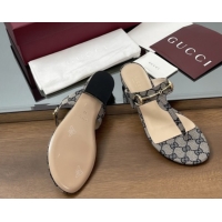 Best Grade Gucci Thong Sandal with Horsebit in GG Canvas & Leather 816590 Blue