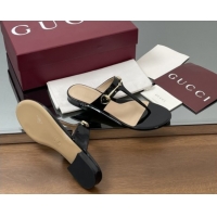 Sumptuous Gucci Thong Sandal with Horsebit in Patent Leather 816590 Black