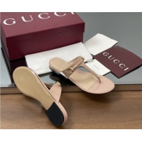 Top Grade Gucci Thong Sandal with Horsebit in Patent Leather 816590 Nude
