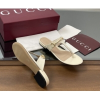 Buy Luxury Gucci Thong Sandal with Horsebit in Patent Leather 816590 White