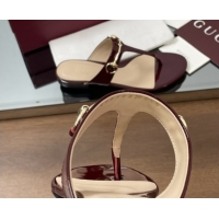 Shop Cheap Gucci Thong Sandal with Horsebit in Patent Leather 816590 Burgundy