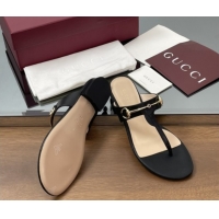 Unique Style Gucci Thong Sandal with Horsebit in Smooth Leather 816590 Black