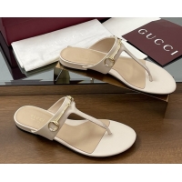 Good Product Gucci Thong Sandal with Horsebit in Smooth Leather 816590 White