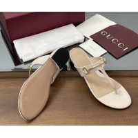 Good Product Gucci Thong Sandal with Horsebit in Smooth Leather 816590 White