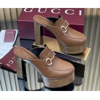 Classic Hot Gucci Platform Mule with Horsebit 835315 Brown