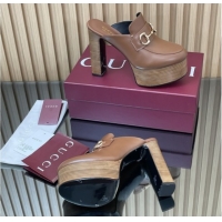 Classic Hot Gucci Platform Mule with Horsebit 835315 Brown