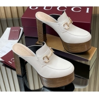 Top Grade Gucci Platform Mule with Horsebit 835315 White
