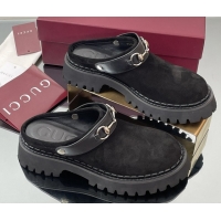 Luxurious Gucci Suede Mule with Horsebit 835829 Black