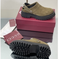 Most Popular Gucci Suede Mule with Horsebit 835829 Dark Green