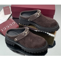 Unique Style Gucci Suede Mule with Horsebit 835829 Dark Brown
