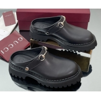 Shop Duplicate Gucci Leather Mule with Horsebit 835829 Black