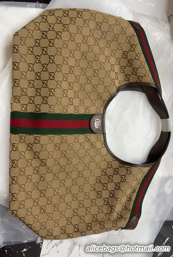 Top Grade Gucci Giglio Large Tote Bag in Beige and GG Canvas 853971 Dark Brown 2025