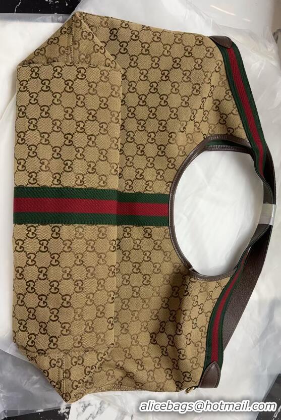 Top Grade Gucci Giglio Large Tote Bag in Beige and GG Canvas 853971 Dark Brown 2025