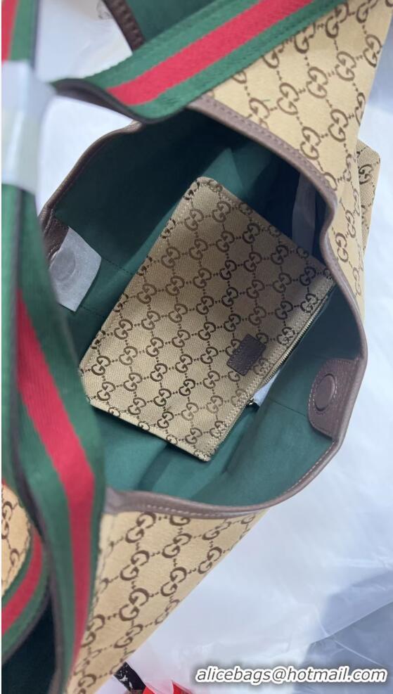 Top Grade Gucci Giglio Large Tote Bag in Beige and GG Canvas 853971 Dark Brown 2025
