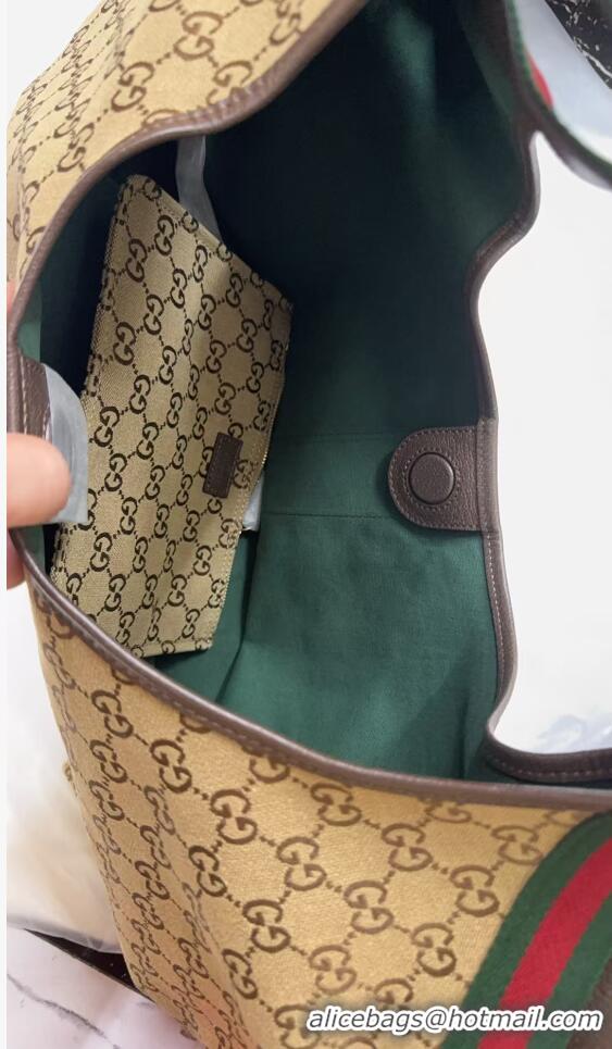 Top Grade Gucci Giglio Large Tote Bag in Beige and GG Canvas 853971 Dark Brown 2025