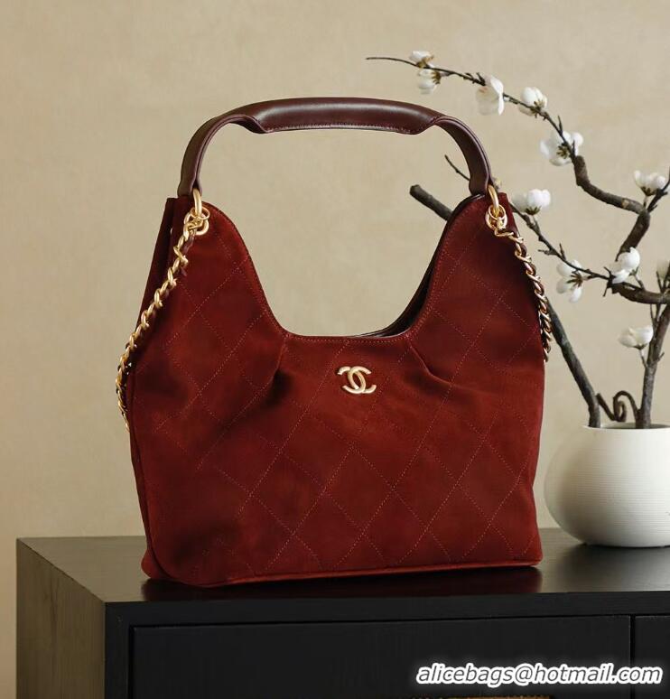 Top Quality Chanel Quilted Suede Hobo Shopping Bag CH081201 Red 2025