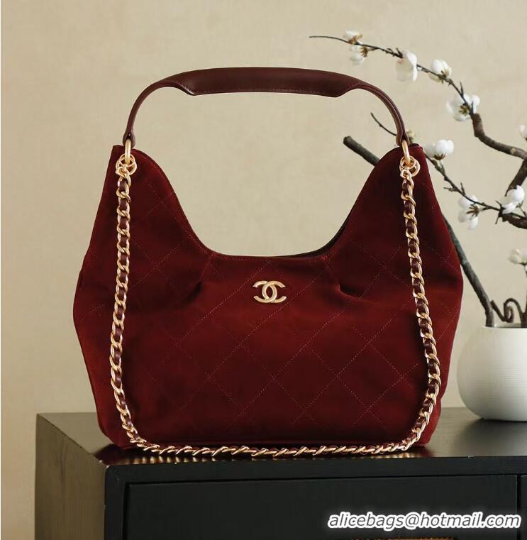 Top Quality Chanel Quilted Suede Hobo Shopping Bag CH081201 Red 2025