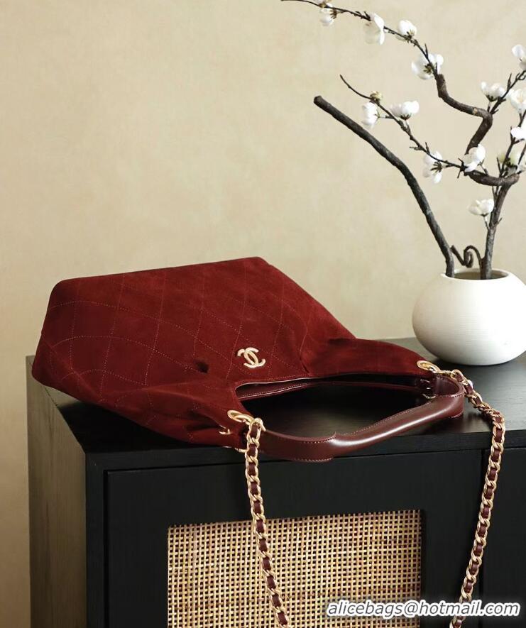 Top Quality Chanel Quilted Suede Hobo Shopping Bag CH081201 Red 2025