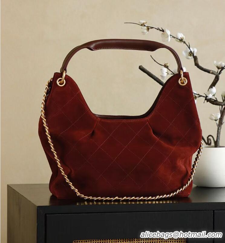 Top Quality Chanel Quilted Suede Hobo Shopping Bag CH081201 Red 2025