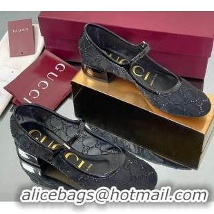Buy New Cheap Gucci Allover GG Strass Mesh Mary Janes Pumps 2.5cm Black 836809