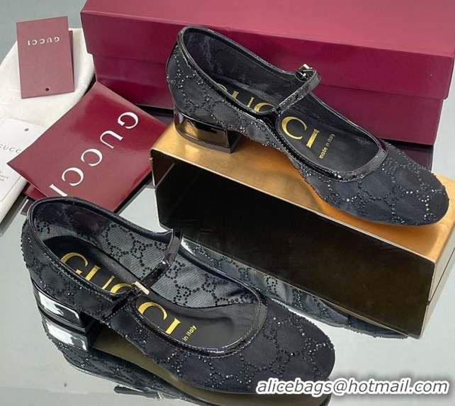Buy New Cheap Gucci Allover GG Strass Mesh Mary Janes Pumps 2.5cm Black 836809