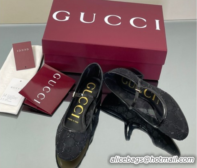Buy New Cheap Gucci Allover GG Strass Mesh Mary Janes Pumps 2.5cm Black 836809