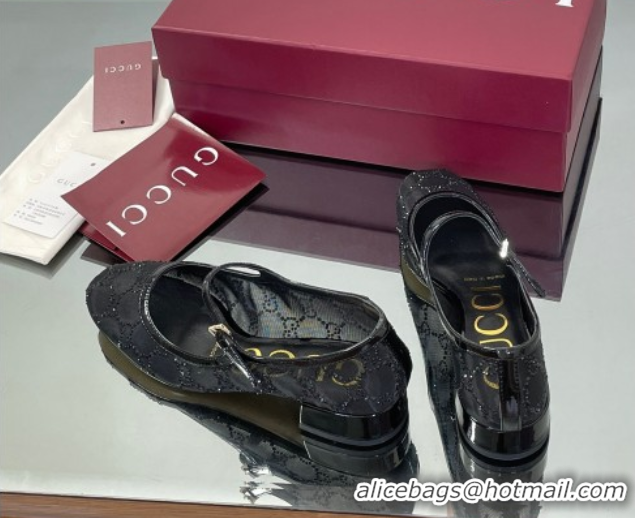 Buy New Cheap Gucci Allover GG Strass Mesh Mary Janes Pumps 2.5cm Black 836809