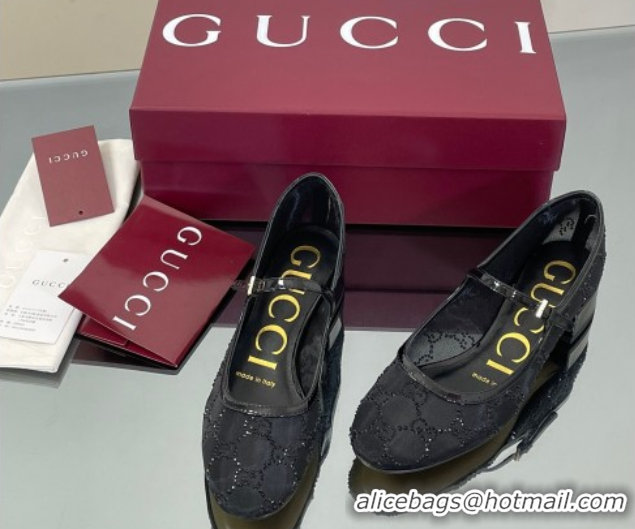 Buy New Cheap Gucci Allover GG Strass Mesh Mary Janes Pumps 2.5cm Black 836809