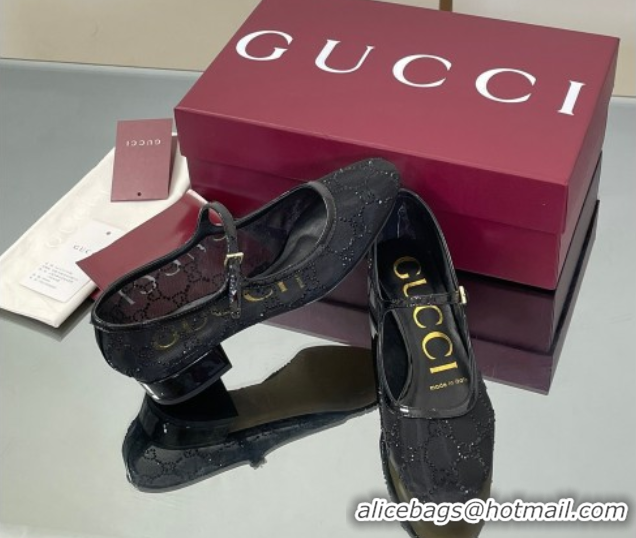 Buy New Cheap Gucci Allover GG Strass Mesh Mary Janes Pumps 2.5cm Black 836809