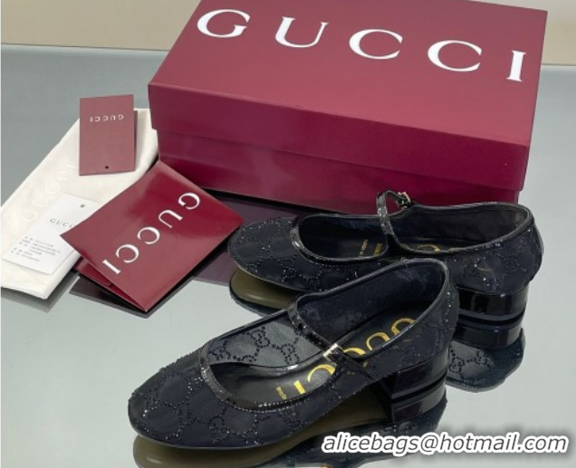 Buy New Cheap Gucci Allover GG Strass Mesh Mary Janes Pumps 2.5cm Black 836809