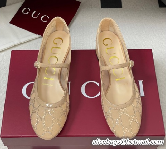 Grade Quality Gucci Allover GG Strass Mesh Mary Janes Pumps 2.5cm Nude2 2025 836809