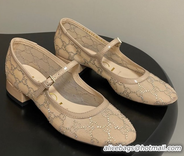 Grade Quality Gucci Allover GG Strass Mesh Mary Janes Pumps 2.5cm Nude2 2025 836809