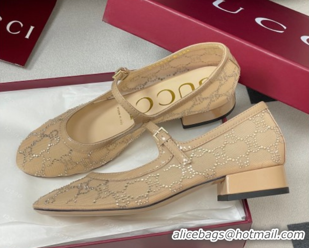 Grade Quality Gucci Allover GG Strass Mesh Mary Janes Pumps 2.5cm Nude2 2025 836809