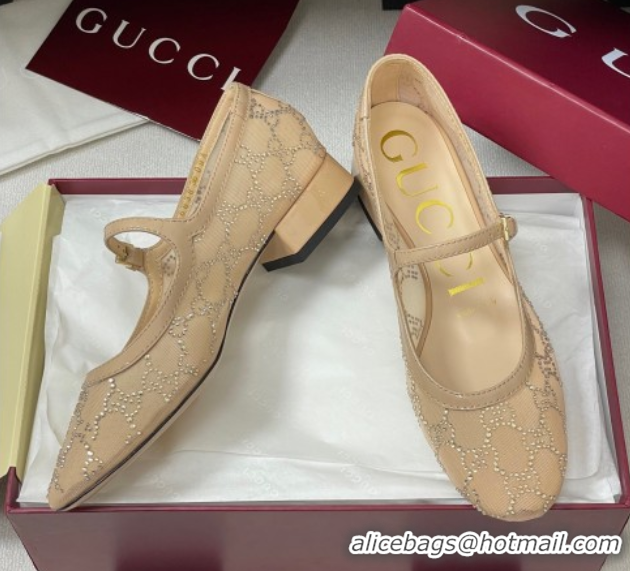 Grade Quality Gucci Allover GG Strass Mesh Mary Janes Pumps 2.5cm Nude2 2025 836809