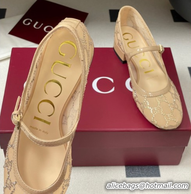 Grade Quality Gucci Allover GG Strass Mesh Mary Janes Pumps 2.5cm Nude2 2025 836809