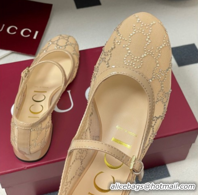 Grade Quality Gucci Allover GG Strass Mesh Mary Janes Pumps 2.5cm Nude2 2025 836809