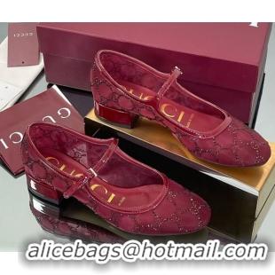 Best Price Gucci Allover GG Strass Mesh Mary Janes Pumps 2.5cm Red 2025 836809